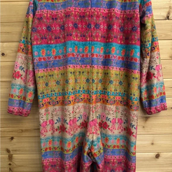 Natural Life Large Colorful Bohemian Fair Isle Print Fleece Zip Up One Piece PJ - Picture 7 of 9